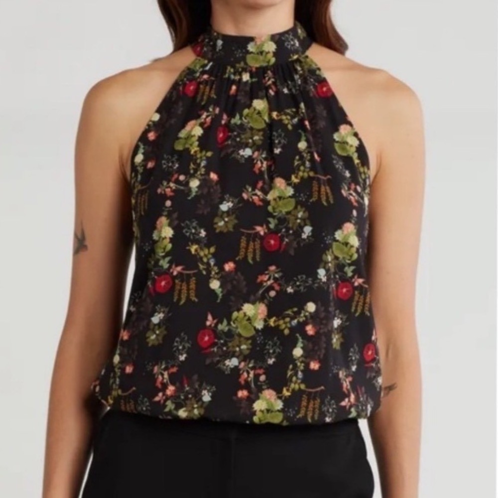 Alice + Olivia NWOT Black Floral Halter Neck Sleeveless. Womens Medium